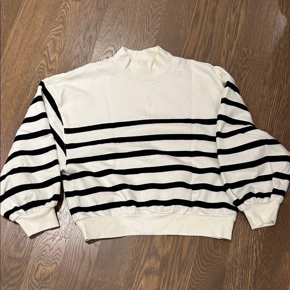 Frame Denim Black and White Striped Sweater